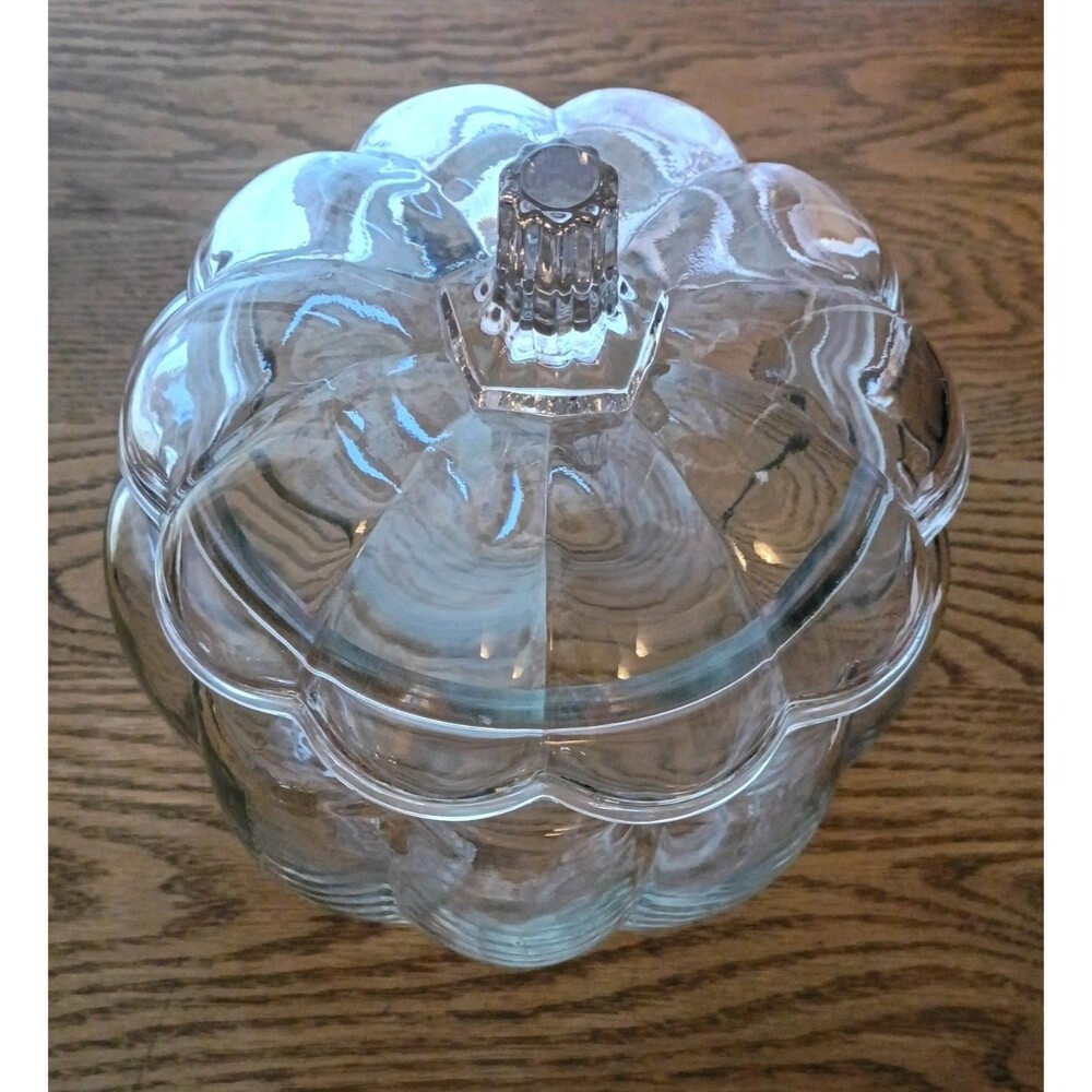 Vintage Anchor Hocking Pumpkin Clear Glass  Canister Cookie/Candy Jar With Lid